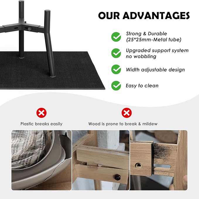 Stand for Medium Large Dogs With Mat, Adjustable Width Elevated Bowls for 7-10.6" Wide, Raised Food Water Bowl, 11 Inch Tall Single Holder, Bowl Not Included