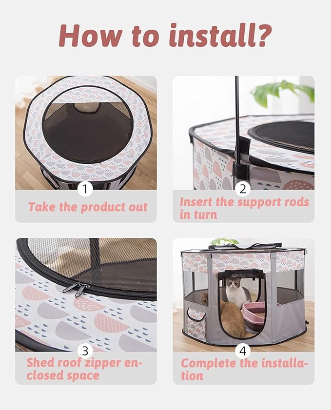 BNOSDM Rabbit Playpen with Zippered Top Portable Small Pet Cage Tent Bunny Foldable Pop Up Pen Indoor Outdoor Travel Use Exercise Yard Fence for Rabbits Ferrets Cats Guinea Pigs