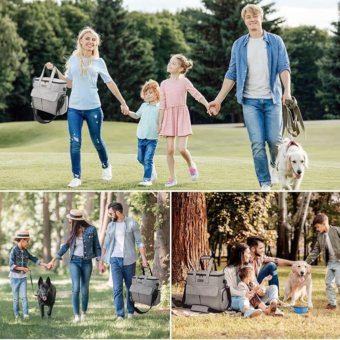 Modoker Dog Travel Bag, Weekend Pet Travel Set for Dog and Cat, Airline Approved Tote Organizer with Multi-Function Pockets, 2 Food Storage Containers, 2 Collapsible Bowls, 1 Feeding Mat (Grey)