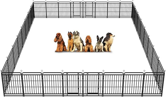 Dog Playpen Outdoor 32 Panels Heavy Duty Dog Fence 40" Height with Thick Pipe Anti-Rust with Doors Portable for RV Camping Yard, Total 72FT, 412 Sq.ft, Snowy Black