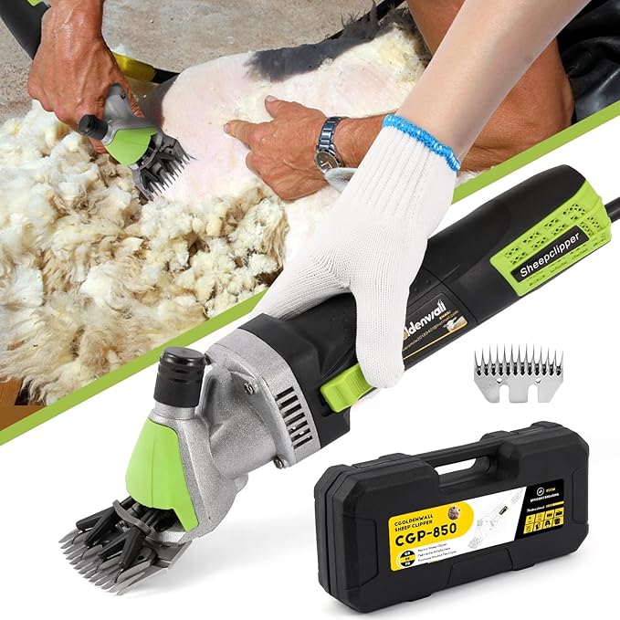 CGOLDENWALL 850W Sheep Shears Electric Sheep Clipper, Farm Livestock Grooming Clipper Kit, Heavy Duty Animal Hair Trimmer for Goats Alpaca Sheep, 13-Straight-Teeth Blade 110V