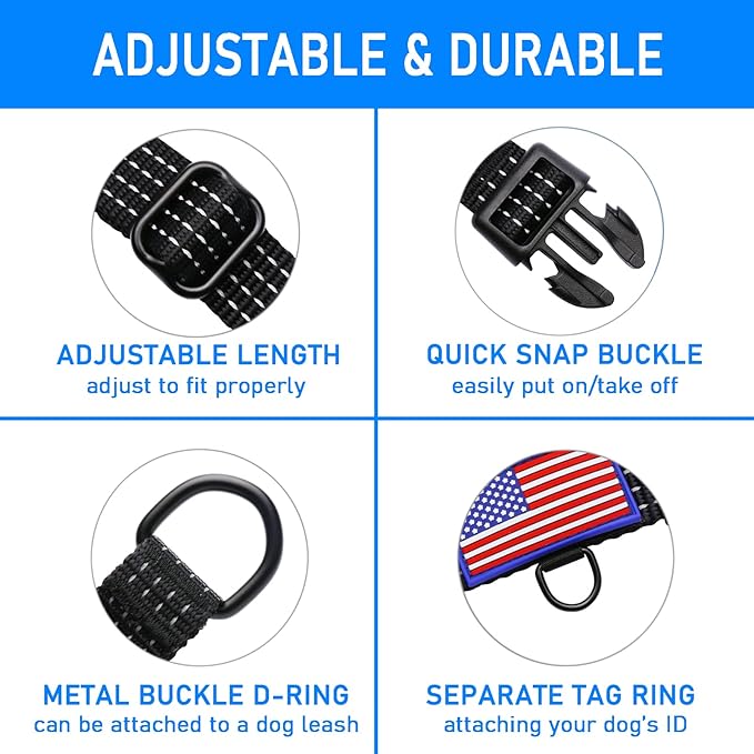 Martingale Collar for Training Dogs. Adjustable Reflective Collars with Buckle-USA Flag- NO Pull-Prevents Slipping Out, for Medium Large XL Dogs. Helps with Strong pullers (XL, Black)