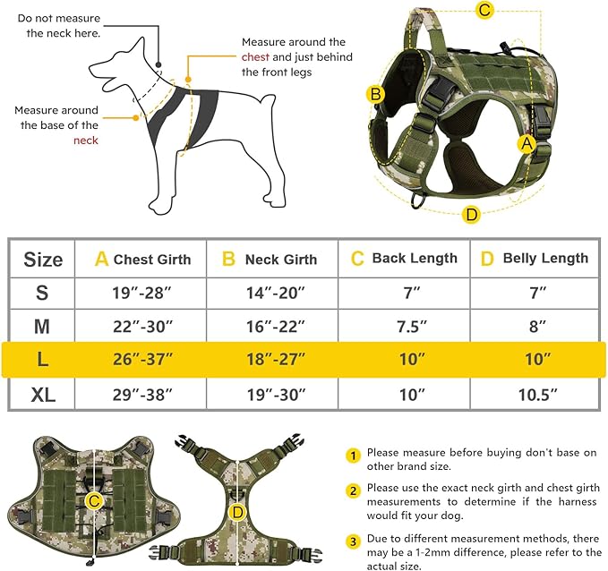 WINGOIN Tactical Dog Harness for Large Dogs, Heavy Duty No Pull Dog Harness with Handle, Adjustable Reflective Military K9 German Shepherd Big Dog Vest for Training, Walking, Hiking, Green Camo (L)
