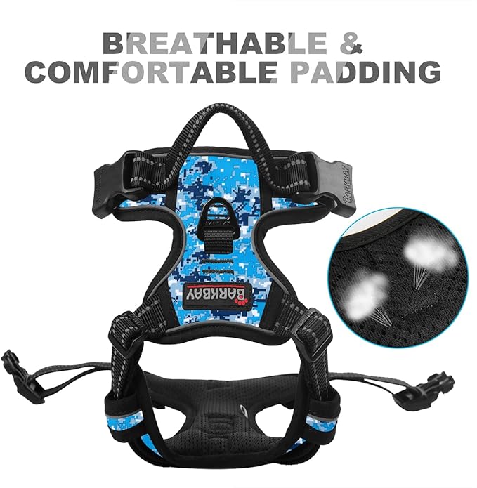 BARKBAY No Pull Dog Harness Front Clip Heavy Duty Reflective Easy Control Handle for Large Dog Walking(Blue camo,S)