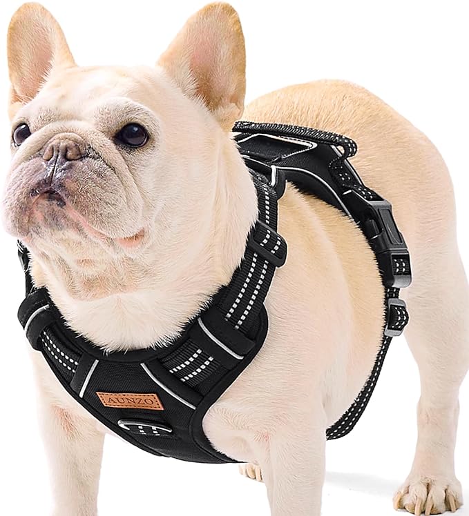 Dog Harness Medium Sized Dog, No Pull Pet Harness with Metal Front Clip Control, Adjustable Dog Vest for Easy Walking, Breathable Oxford Material, Reflective Strips, Black, M
