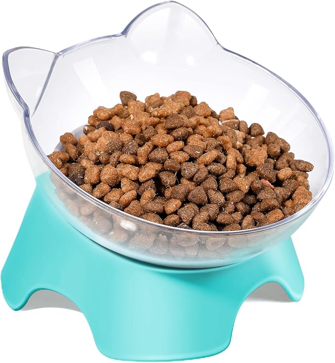 MILIFUN Raised Cat Food Bowls with Stand, Dishes for Food or Water, Tilted Bowl, Pet Dish with Stand (Arcuation-Bule)