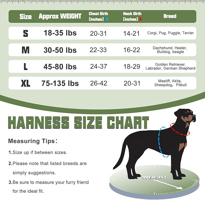 Auroth Tactical Dog Harness for Small Medium Large Dogs No Pull Adjustable Pet Harness Reflective K9 Working Training Easy Control Pet Vest Military Service Dog Harnesses L,Green