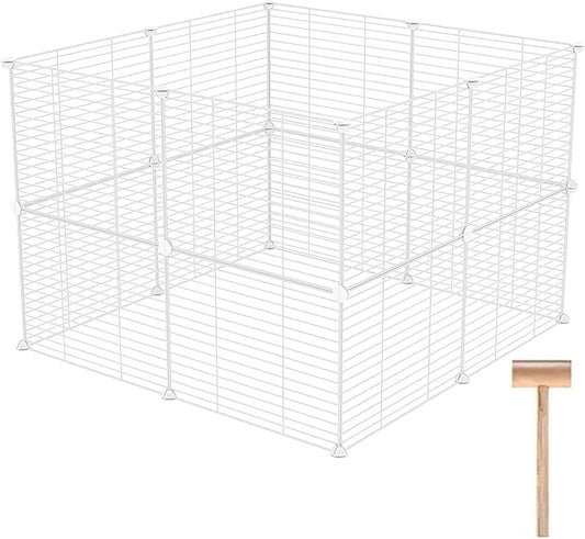 C&AHOME Pet Playpen, Small Animals Supplies, 16 Panels Exercise Playpens Cage, C Grids Portable Yard Fence Indoor, Ideal for Guinea Pigs, Pet Products, DIY Metal Yard Fence, 12" × 15" White UPPM3416W