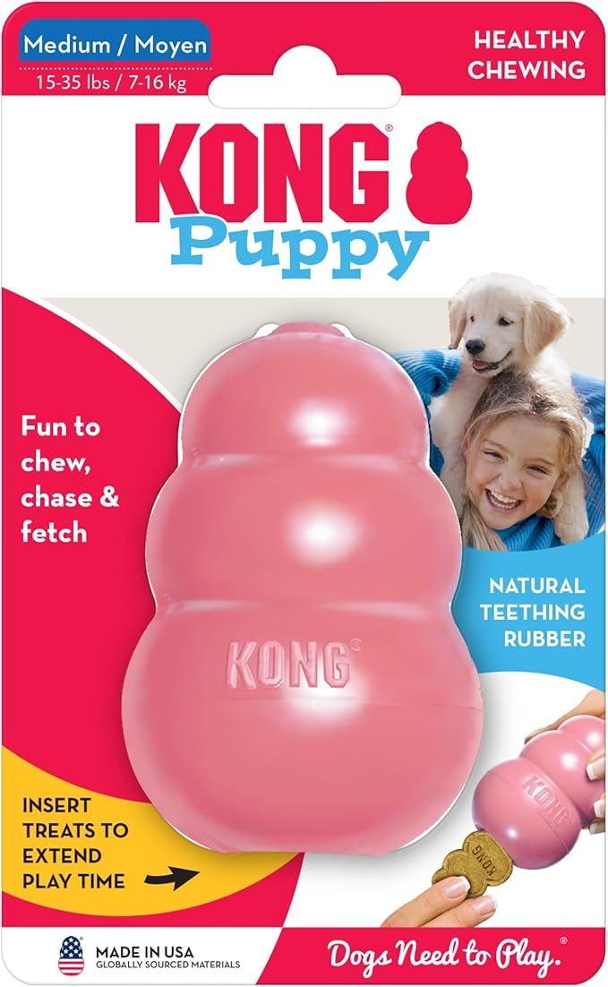 KONG Puppy - Natural Teething Rubber Chew Toy for Dogs - Stuffable Dog Toy for Extended Playtime - Chew & Fetch Toy for Puppies - for Medium Puppies - Pink