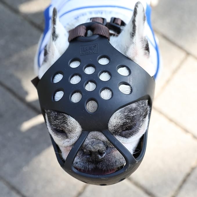 Short Snout Dog Muzzles,Soft Silicone Adjustable Breathable Bulldog Muzzle for Biting Chewing Barking Training,Ideal for Flat-Faced Dogs (Medium/13-15"(Pack of 1), Black)