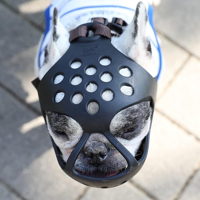 Short Snout Dog Muzzles,Soft Silicone Adjustable Breathable Bulldog Muzzle for Biting Chewing Barking Training,Ideal for Flat-Faced Dogs