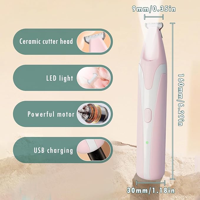 Dog Paw Trimmer, Paw Trimmer for Dogs, Multifunctional Waterproofing Pet Hair Trimmer for Dogs, Electric Pet Paw Trimmer, Cat Paw Trimmer with LED Light, for Paws Eyes Ears Face Rump