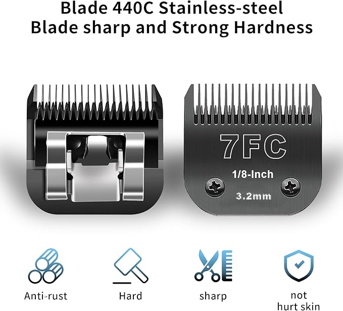 Black Detachable Pet Dog Grooming Clipper Stainless Steel Blades Set,Compatible with Andis,Oster A5,Wahl KM10 Series Clippers,4 Pack (7FC+5FC+4FC+3FC)