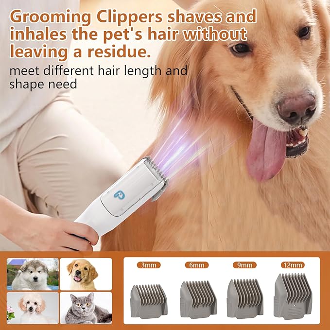 Garvee Dog Hair Vacuum & Dog Grooming Kit, 5 in-1 Pet Grooming Vacuum Suction 99% Pet Hair for Dogs Cats, 2L Large Capacity Dust Cup, Low Noise Dog Hair Vacuum for Shedding Pet Hair