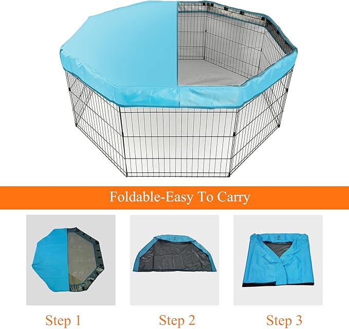 PJYuCien Dog Playpen Mesh Top Cover, Fits 24 Inch 8 Panels Regular Octagon Metal Exercise Pet Pen, Adhesive Tape Connections, Blue (Note: Cover Only, Fence Not Included)