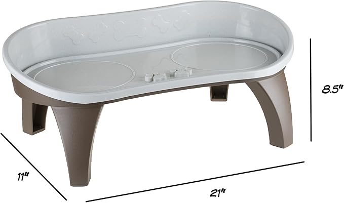 PETMAKER Elevated Pet Feeding Tray with splash guard and non-skid feet 21in x 11in x 8.5in, Brown