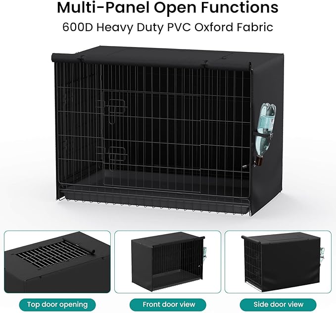 Dog Crate Cover - Privacy Kennel Cover Fits 42 inch Double Door Wire Crate, Heavy Duty 600D Oxford Fabric Dog Cage Cover with Top Window and Drinking Hole Design, Black, (Cover only)