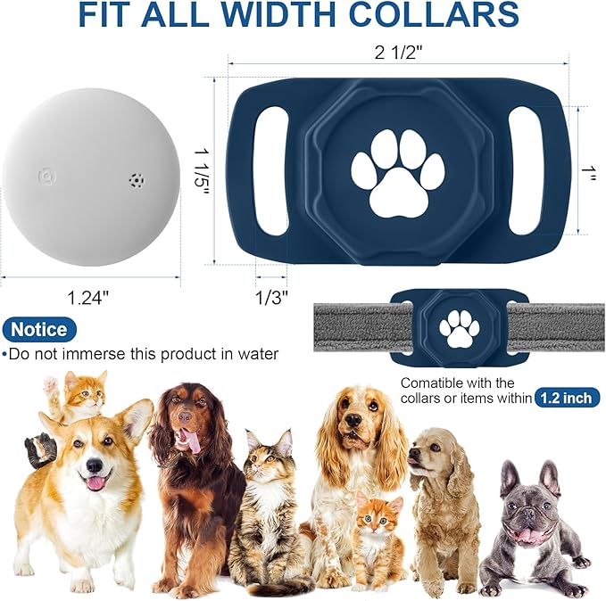 Smart Pet Tracker for Collar - Dog Tracker Pet Location Tracker with Holder, No Monthly Fee, Compatible with Apple Airtag Find My (iOS Only), Anti-Lost Tracking Device for Pets, Luggage, Bag Straps