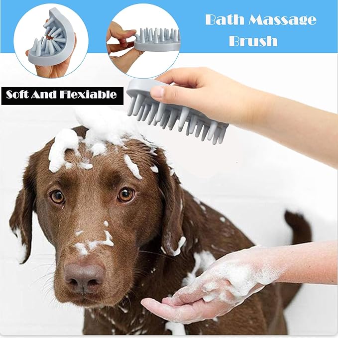 9 PCS Dog,Cat Grooming Brush Shedding Kit-Self-Cleaning Smooth Dog Brush Hair Removal And Flea Comb Rubber Bath Brush Toothbrush Grooming Brush Nail Clippers And File pet Bath Absorbent towel (blue)
