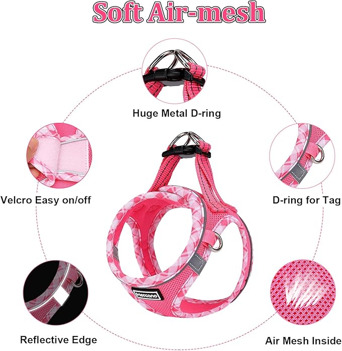 Mercano Soft Mesh Dog Harness and Leash Set, No-Chock Step-in Reflective Breathable Lightweight Easy Walk Vest Harnesses with Safety Buckle for Small Medium Dogs, Cats (XL, Fuchsia)
