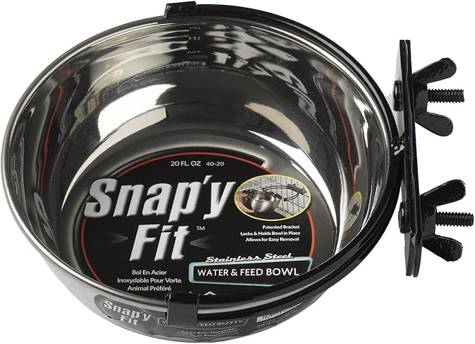 MidWest Homes for Pets Snap'y Fit Food Bowl | Pet Bowl, 20 oz. (2.5 Cups) | Dog Bowl Easily Affixes to a Metal Dog Crate, Cat Cage or Bird Cage | Pet Bowl Measures 6L x 6W x 2H Inches