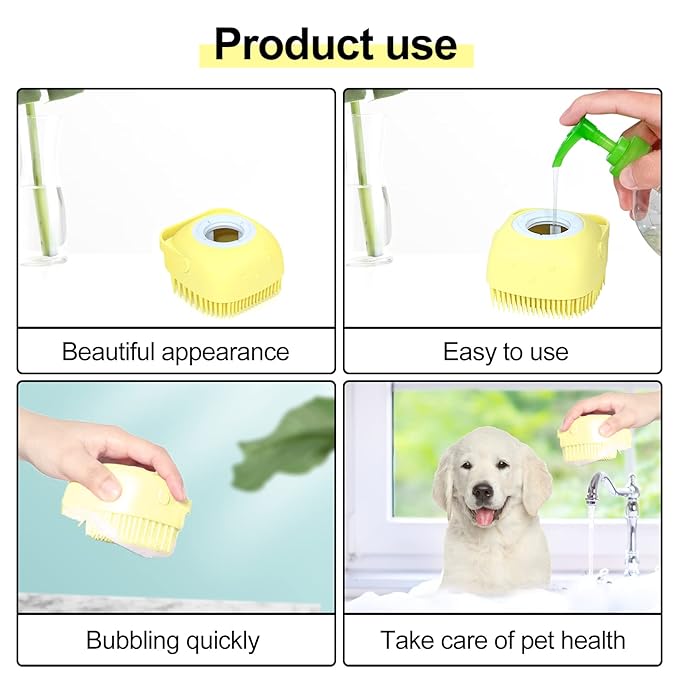 Bath Brush Silicone, Massage Soft Brush Dog Cats, Pet Massage Brush Bubble Brush Yellow