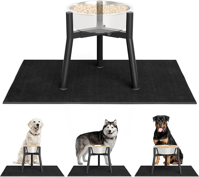 Stand for Medium Large Dogs With Mat, Adjustable Width Elevated Bowls for 7-10.6" Wide, Raised Food Water Bowl, 11 Inch Tall Single Holder, Bowl Not Included