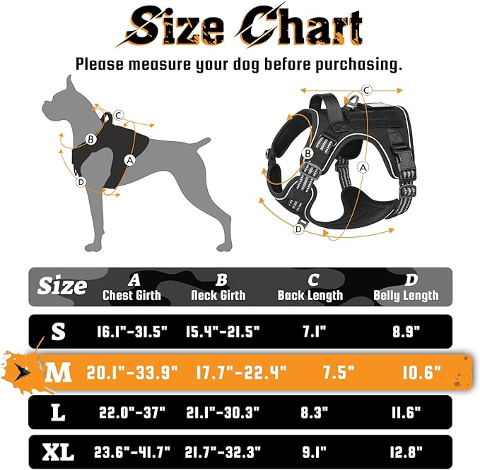 rabbitgoo Dog Harness Medium Sized No Pull, Tactical Service Dog Vest with Molle and Control Handle, Adjustable and Reflective Military Pet Harness for Easy Walking and Training, Black, M