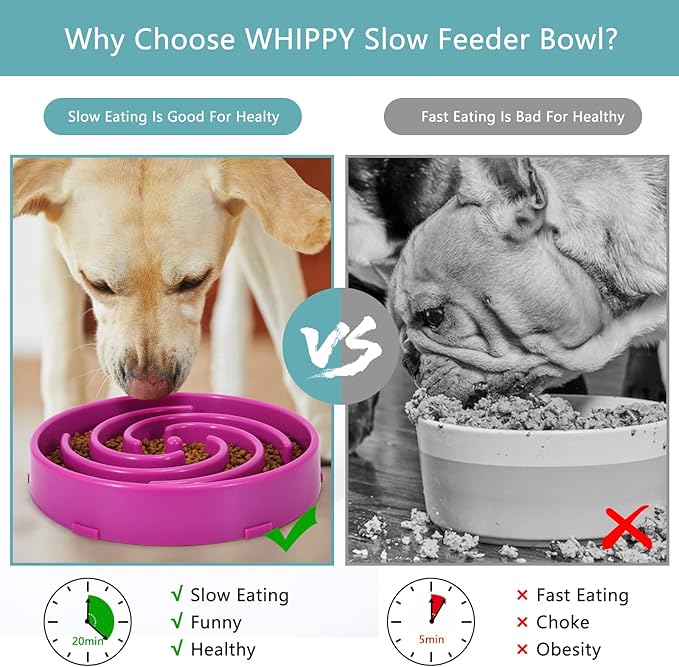 WHIPPY Slow Feeder Large Dog Bowls for Large Medium Dog Non Slip Maze Puzzle Bowl Pet Slower Food Feeding Dishes Interactive Bloat Stop Dog Bowl Preventing Choking Healthy Dog Bowl,Purple