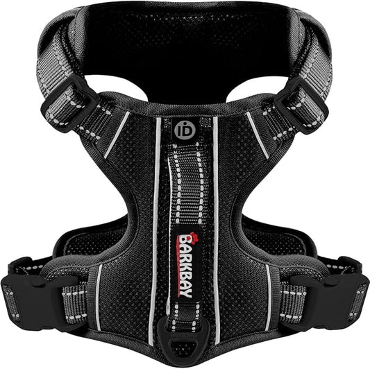 BARKBAY Dog Harness No Pull with ID Tag Pocket - Heavy Duty, Reflective, Easy Control for Large Dogs (Black,L)