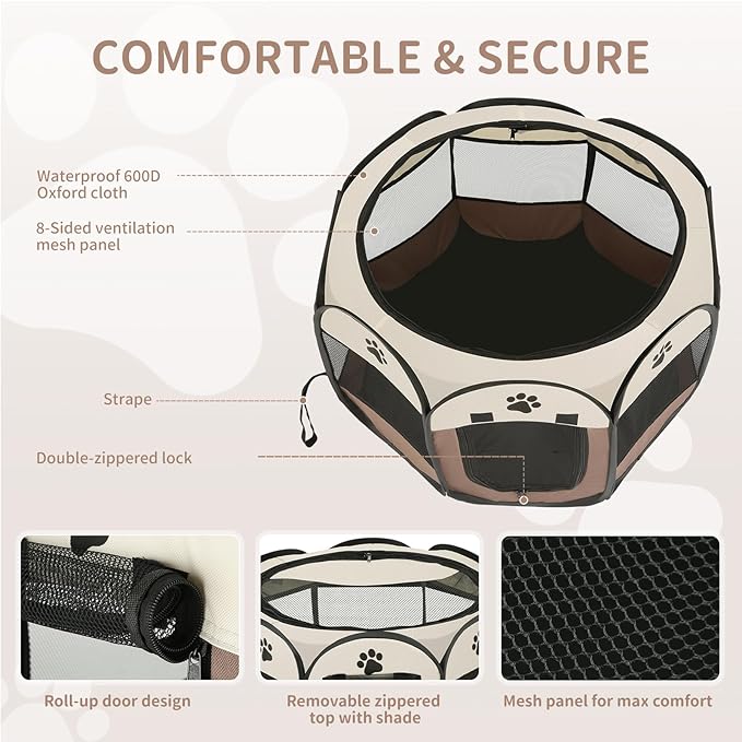 Pet Cat Playpen for Indoor Cats Enclosed, Portable Foldable Dog Playpen Outdoor with Zipper Top Cover Door for Dogs, Cats, Small Animals