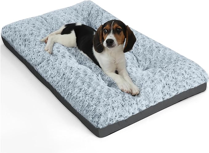 POCBLUE Deluxe Washable Dog Bed for Small Dogs Dog Crate Mat 24 inch Comfy Fluffy Kennel Pad Anti-Slip for Dogs Up to 25 lbs, 24" x 17", Grey
