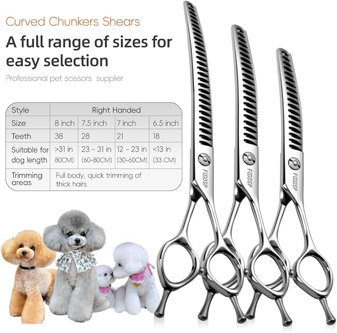 Curved Thinning Shears for Dogs Grooming 7.5'' Downward Curved Chunker Dog Grooming Scissors for Medium Large Dog 75% Thinning Rate (7.5 In, Chunker)