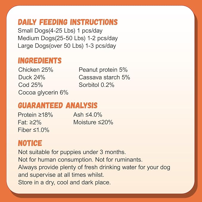 Chicken Duck Wrapped Cod Sticks for Dogs, Grain-Free Rawhide-Free Natural Dog Treats Training Rewards Snacks Dog Soft Chews Treats 15-17 Counts