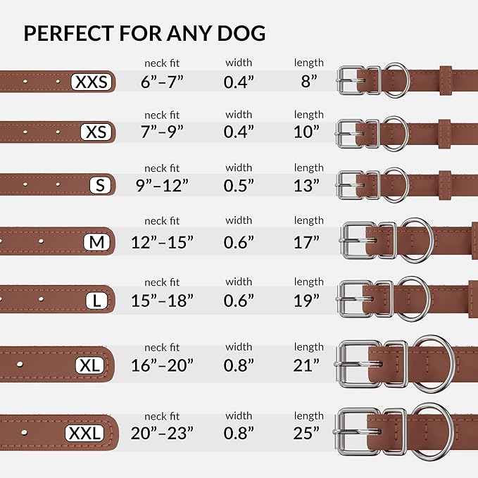 CollarDirect Rolled Leather Dog Collar, Soft Padded Round Puppy Collar, Handmade Genuine Leather Collar Dog Small Large Cat Collars 13 Colors (6-7 Inch, Cinnamon Smooth)