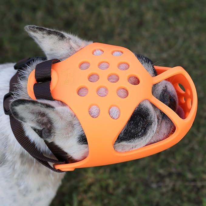 Short Snout Dog Muzzles,Soft Silicone Adjustable Breathable Bulldog Muzzle for Biting Chewing Barking Training,Ideal for Flat-Faced Dogs (S, Orange)