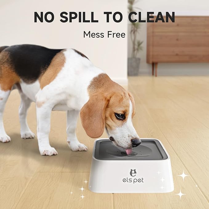 ELS PET No Spill Slow Water Feeder - Large Capacity 70oz/2L Travel Bowl for Dogs & Cats (Grey)