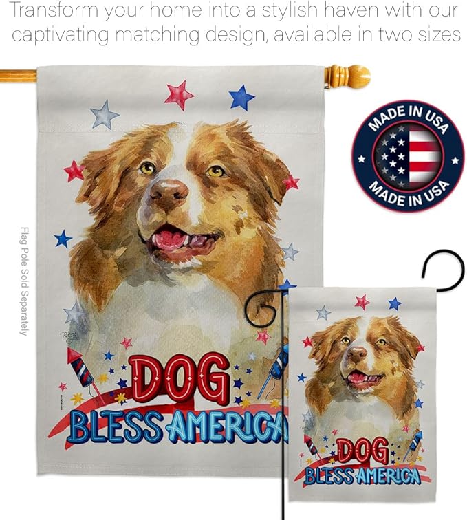 Breeze Decor Patriotic Yellow Australian Shepherd House Flag-Pack Dog Puppy Spoiled Paw Canine Fur Pet Nature Farm Animal Creature Applique Banner Small Garden Yard Gift Double-Sided, Made in USA