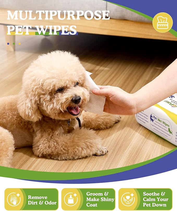 Dog Wipes for Paws and Butt, Pet Wipes for Dog Cat, Unscented Hypoallergenic Thick Dog Grooming Wipes for Cleaning Deodorizing, Puppy Wipes for Face Eye Ears Body Bath, 2Pack/200 Count