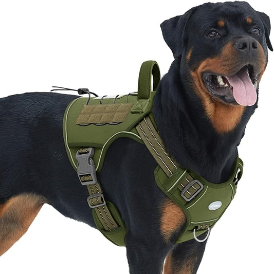 Auroth Tactical Dog Harness for Small Medium Large Dogs No Pull Adjustable Pet Harness Reflective K9 Working Training Easy Control Pet Vest Military Service Dog Harnesses L,Green