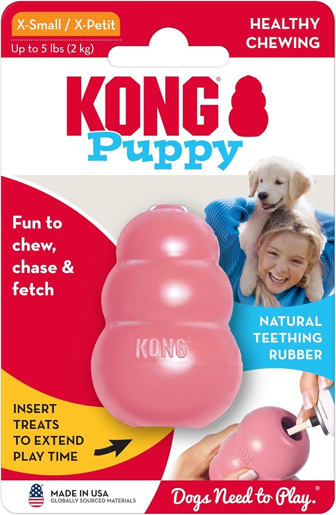 KONG Puppy - Natural Teething Rubber Chew Toy for Dogs - Stuffable Dog Toy for Extended Playtime - Chew & Fetch Toy for Puppies - for XS Puppies - Pink
