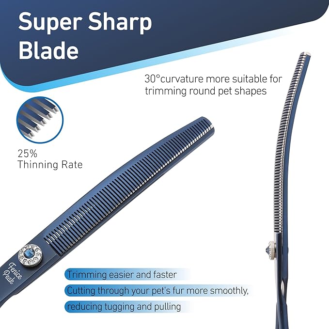 Fenice Peak Professional Dog Grooming Scissors Pet Curved Thinning Shears 7.0'' Extremely Sharp Blades 440C Steel Thinning Scissors Durable Smooth Motion&Fine Cut for Dogs and Cats