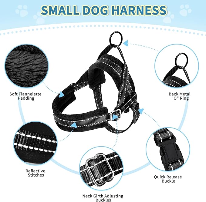 SlowTon No Pull Small Dog Harness and Leash Set, Puppy Soft Vest Harness Neck & Chest Adjustable, Reflective Lightweight Harness & Anti-Twist Pet Lead Combo for Small Medium Dogs(B,L)