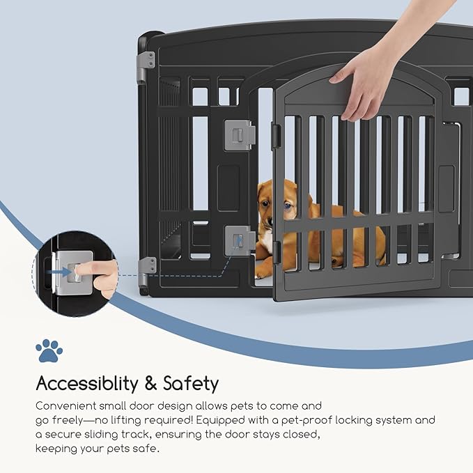 Plastic Dog Playpen | 4-Panel 24" Safe & Secure Indoor/Outdoor Pet Fence | Folding & Portable | Ideal for Small Dogs | Easy to Clean （Black）