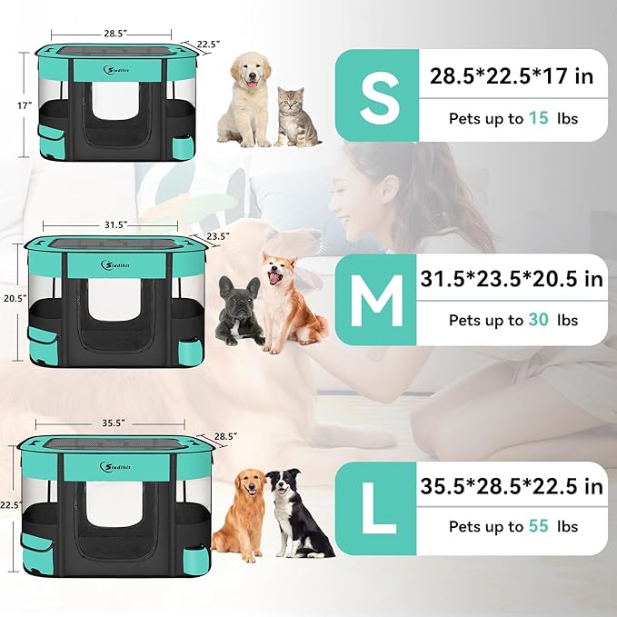 Dog Cat Playpen28/31/35in, Pet Puppy Portable Playpens for Outdoor Travel Crate, Indoor After Surgery Use, Foldable Dog Kennel Tent for Rabbit or Small Animals and Tent Stakes (Green, Small)