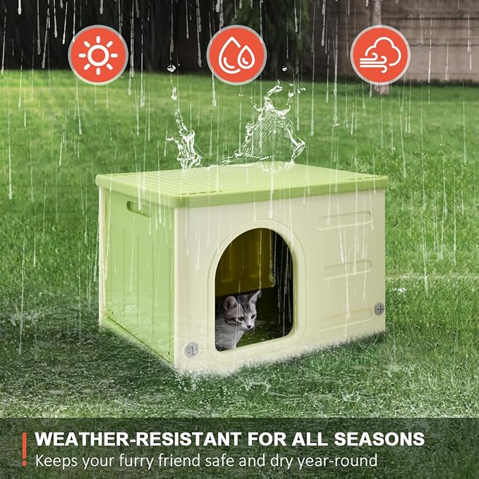 Outdoor Pet Kennels House – Waterproof & Insulated Shelter for Feral Cats & Dogs, Weatherproof Elevated Pet House for Outdoor/Indoor Use, Sturdy Plastic Pet Bed, Easy Assembly