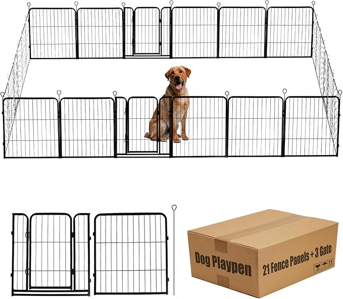 Dog Playpen,24 in(H) Pet Fence Outdoor for Rv Camping,Garden Fence Animal Barrie for Yard,Total 24 Panels with Gate 44Ft(L) Black Metal Temporary Fencing