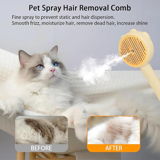 3-in-1 Steam Brush For Cats，Indoor Dog Grooming Shedding Defur Comb，For Long And Short Haired Pets Spray Hair Removal Comb – Includes Cleaning Waterless Shampoo