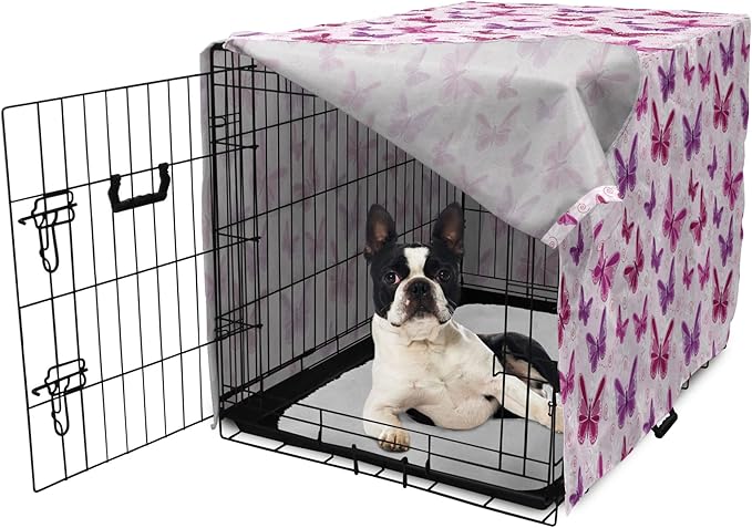 Ambesonne Purple Dog Crate Cover, Abstract Butterflies on Floral Background Feminine Romance Illustration, Easy to Use Pet Kennel Cover for Small Dogs Puppies Kittens, 18 Inch, Maroon Purple Pale Pink