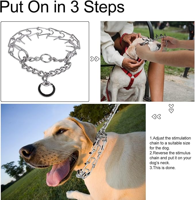 Darkyazi Durable Pinch Collar Stainless Steel Dog Adjustable Pet Training Collar for Medium Large Dogs (Large (2 Pack), Silver)